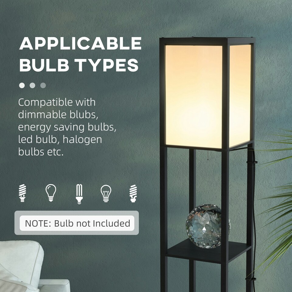 image 1 of HOMCOM Shelf Floor Lamp with Dual Light, for Living Room, Bedroom, Black