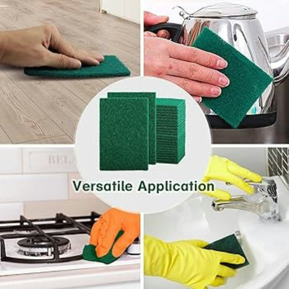 image 1 of Super Bright Green Scouring Pads Heavy Duty Scourer Scrub Cleaning 10Pk