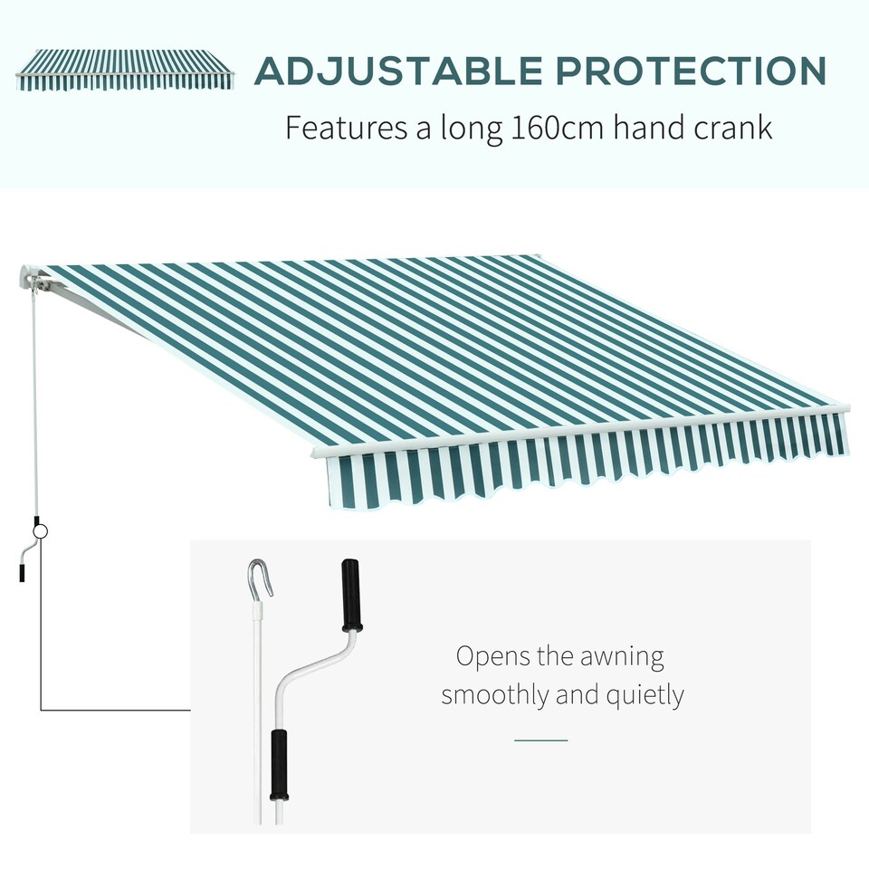 image 1 of Outsunny Garden Sun Shade Canopy Retractable Awning, 3 x 2.5m, Green and White 