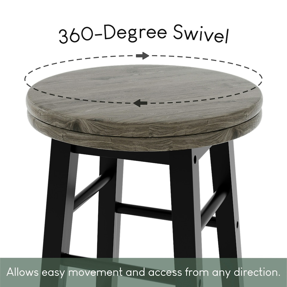 image 1 of Chef Vida Wooden Revolving Bar Stool, Black - Set of 2