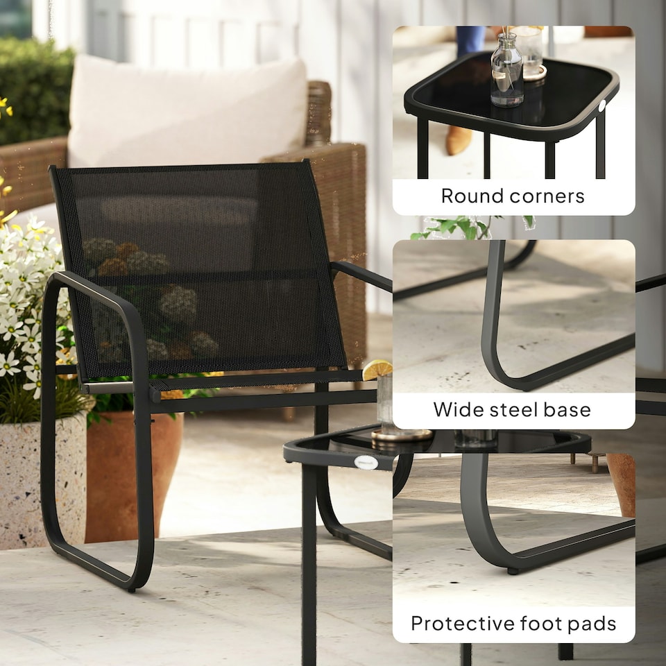 image 1 of Outsunny Garden Bistro Set, Metal Garden Furniture Set with Mesh Chairs