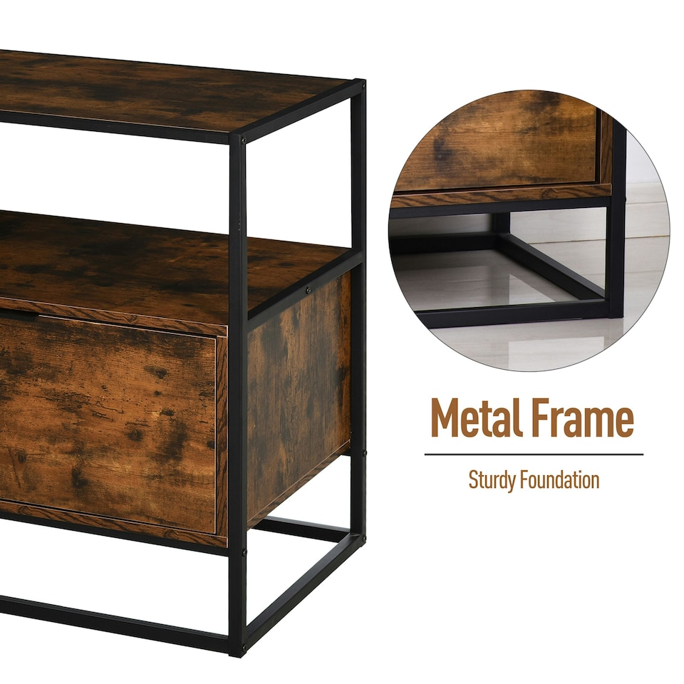 image 1 of HOMCOM Industrial-Style Side Table w/ Drawer Open Shelf Steel Frame Base Retro Black