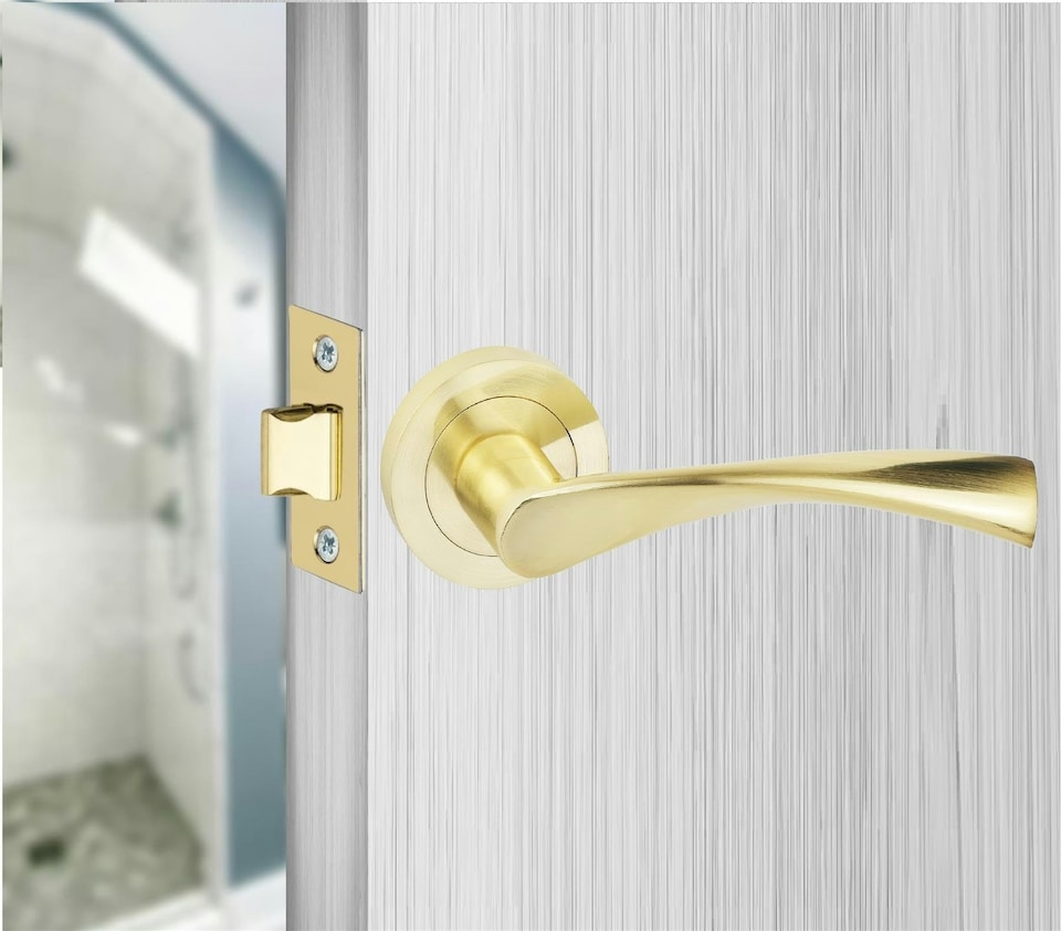 image 1 of Golden Grace 5 Pair Astrid Design Door Handles Satin Brass Finish with Spindle and Fixings | Grey | 5 Pairs