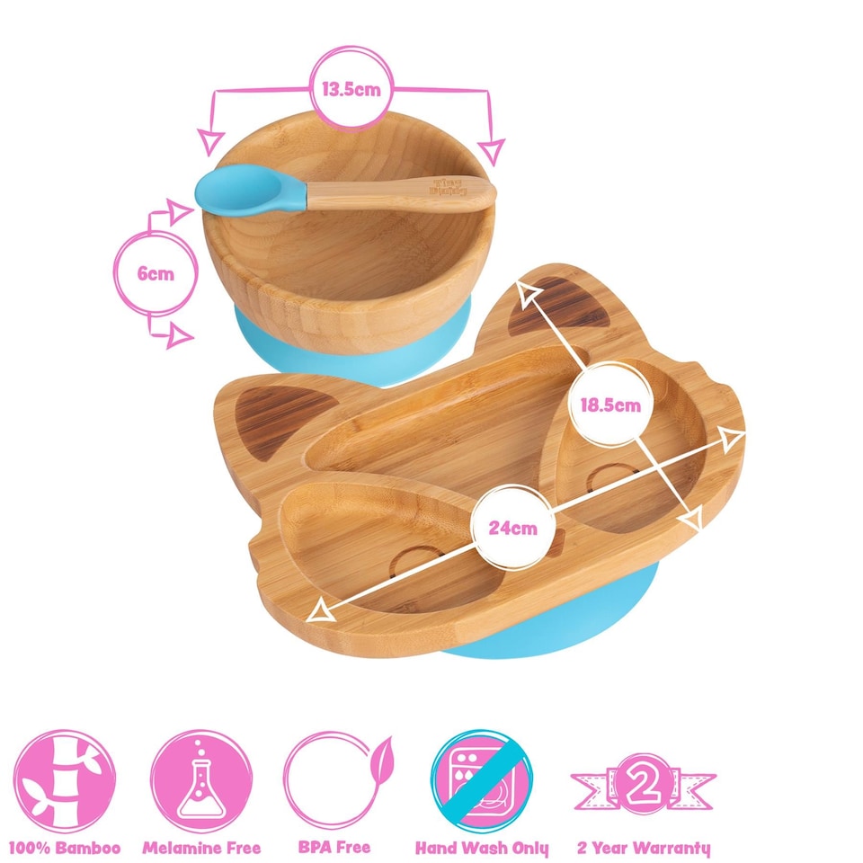 image 1 of Tiny Dining 3pc Fox Bamboo Suction Dinner Set - Pastel Pink