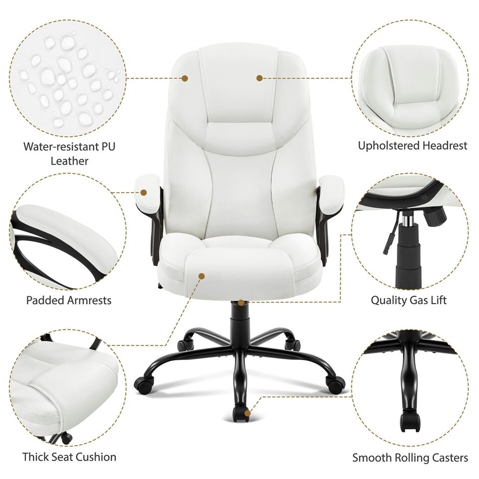 image 1 of Yaheetech Faux Leather Executive Office Chair with Ergonomic High Back | White