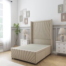 Sloomy Rutherford Almond Coniston Divan Bed Base No Drawers With 54 Inch Wingback Headboard & 12 Inch Matching Footboard | Cream | Almond | Double | 1