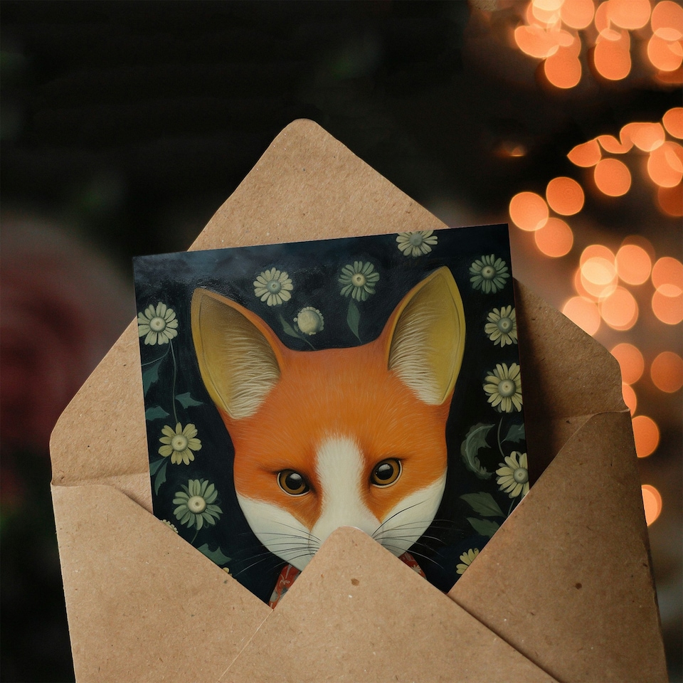 image 1 of Floral Shirt Cute Fox Him Her Birthday Card