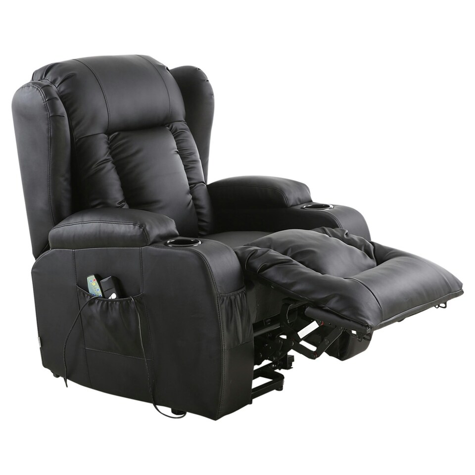 image 1 of Caesar Single Motor Rise Recliner Bonded Leather Heat & Massage Chair (Black)
