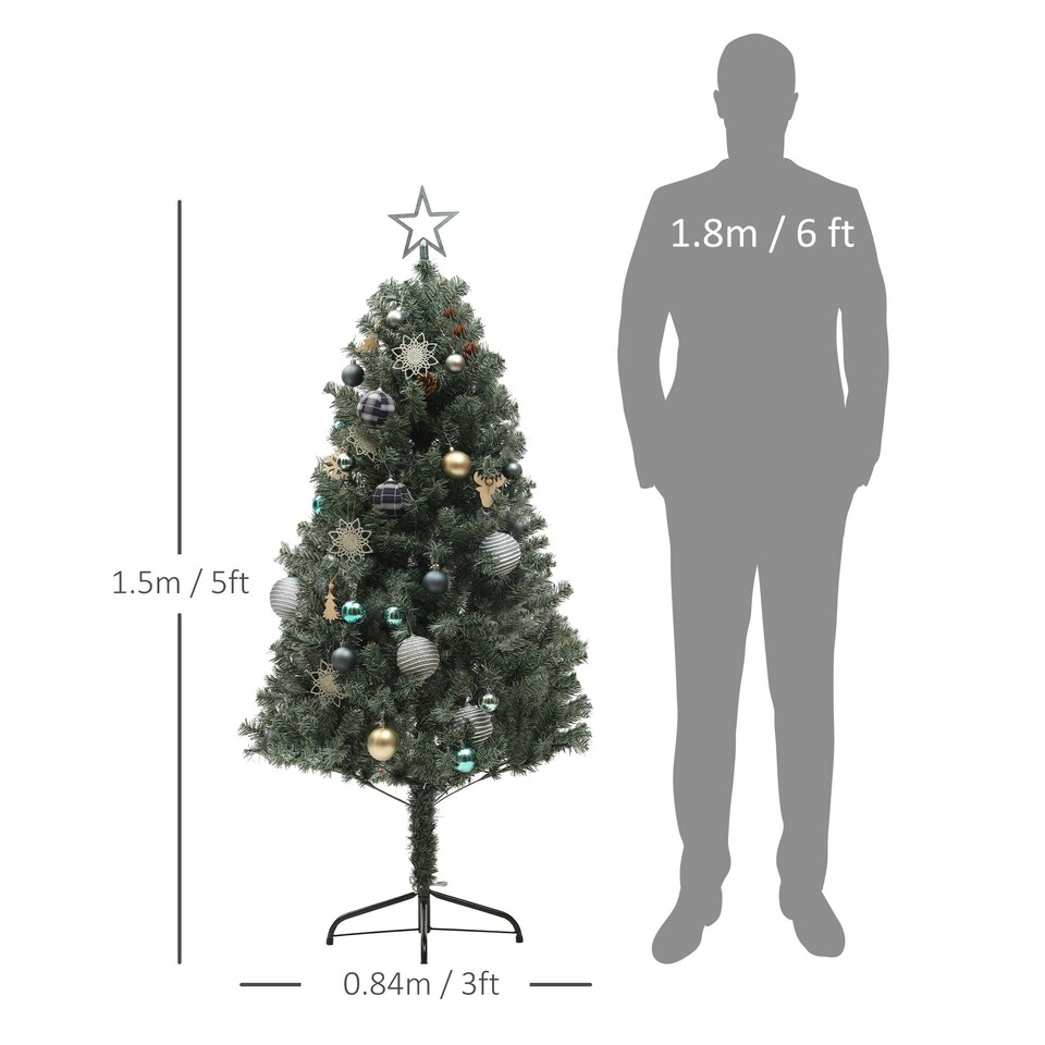 image 1 of HOMCOM 5ft Artificial Christmas Tree with LED Lights and Blue Decorations