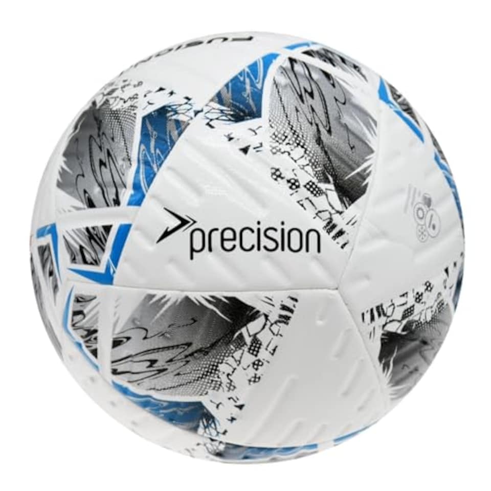 image 1 of Precision Fusion Plus Fifa Basic Training Football, 12 Panel Textured Tpu Match Ball, Pu Sealed Seams, Grass 3G Astro, White/Silver/Cyan/Black, 5