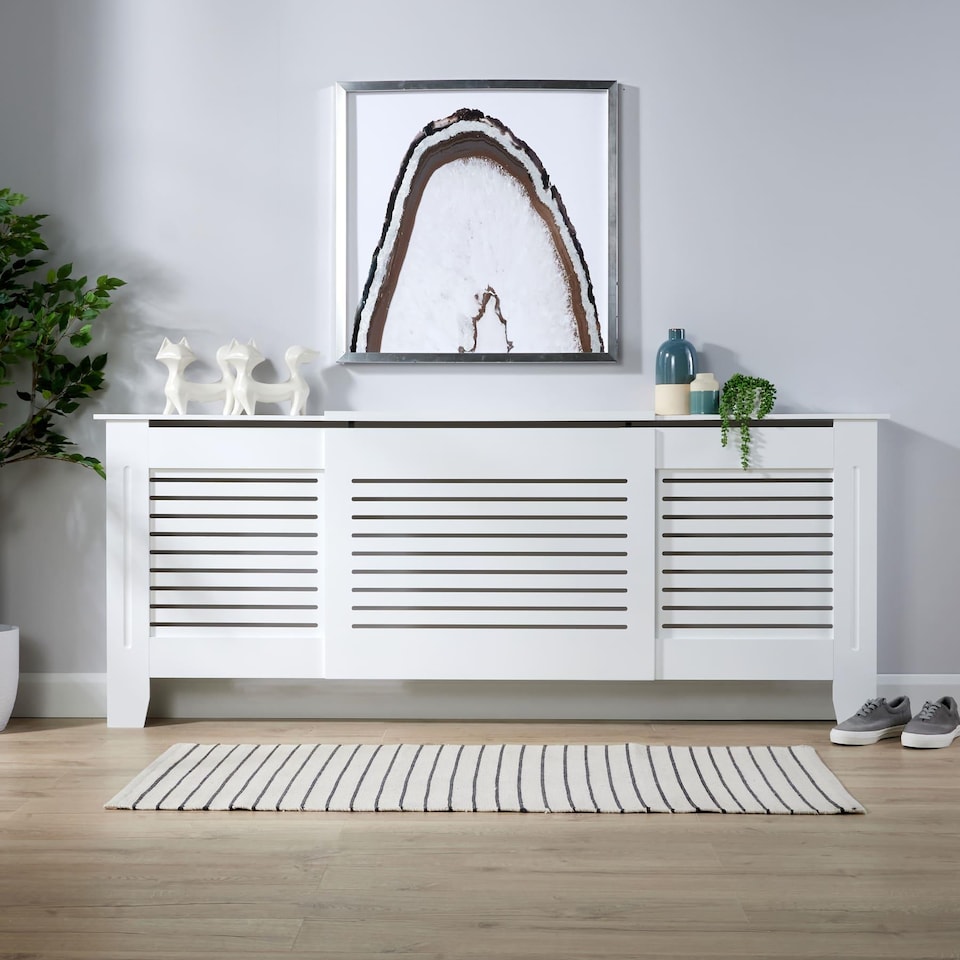 image 1 of Extending Radiator Cover Adjustable Wooden MDF Slatted Grill | White