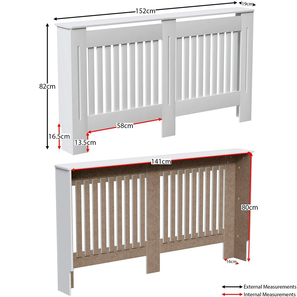 image 1 of Vida Designs Chelsea Radiator Cover Painted MDF Slatted Cabinet, White, 152cm