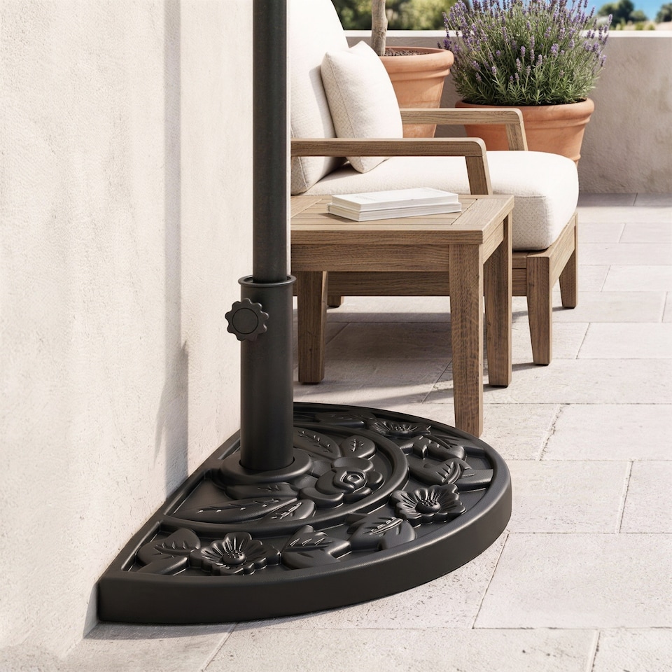 image 1 of Outsunny 9kg Half Round Parasol Base Heavy Duty Weighted Umbrella Holder Stand | Black | Black