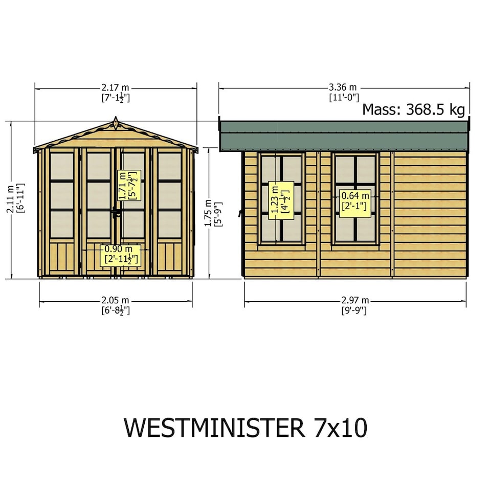 image 1 of 13 x 7 (3.96m x 2.17m) - Premier Wooden Summerhouse + Roof Overhang + Optional Veranda - 12mm T&G - Walls - Floor - Roof