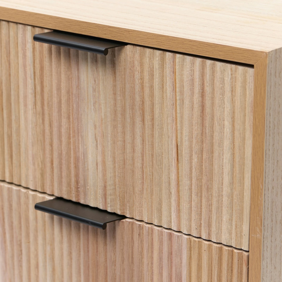 image 1 of OHS 3 Drawer Modern Ribbed Office Side Bedroom Nightstand Bedside Table Brown | Natural Wood