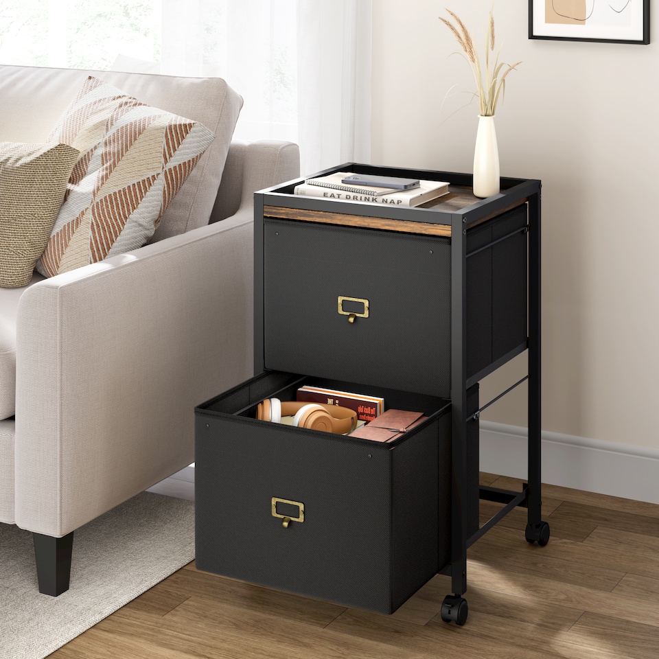 image 1 of London Boutique 2-Drawer Mobile Filing Cabinet with Wheels Under Desk Storage (H)67cm - Black