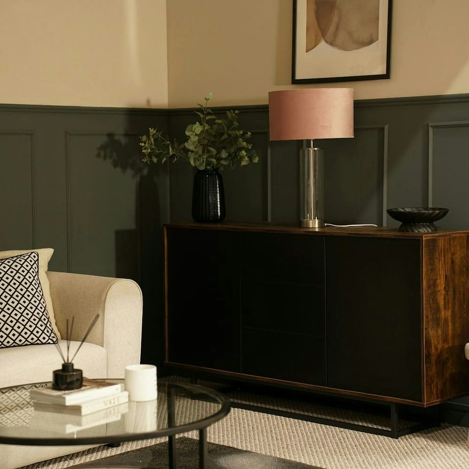 image 1 of ValueLights Clear Tube and Brushed Chrome Metal Bedside Table Lamp with a Blush Pink Velvet Shade