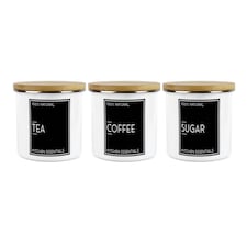 Inverted Minimalist Tea, Coffee & Sugar Large Kitchen Canisters - Set of 3