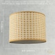 image 7 of Vintage Reeded Paper Round Lamp Shade with Taupe Cotton Fabric Trims | Cream | Taupe | 1