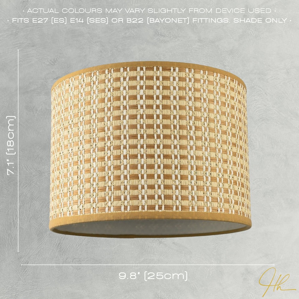 image 1 of Vintage Reeded Paper Round Lamp Shade with Taupe Cotton Fabric Trims | Cream | Taupe | 1