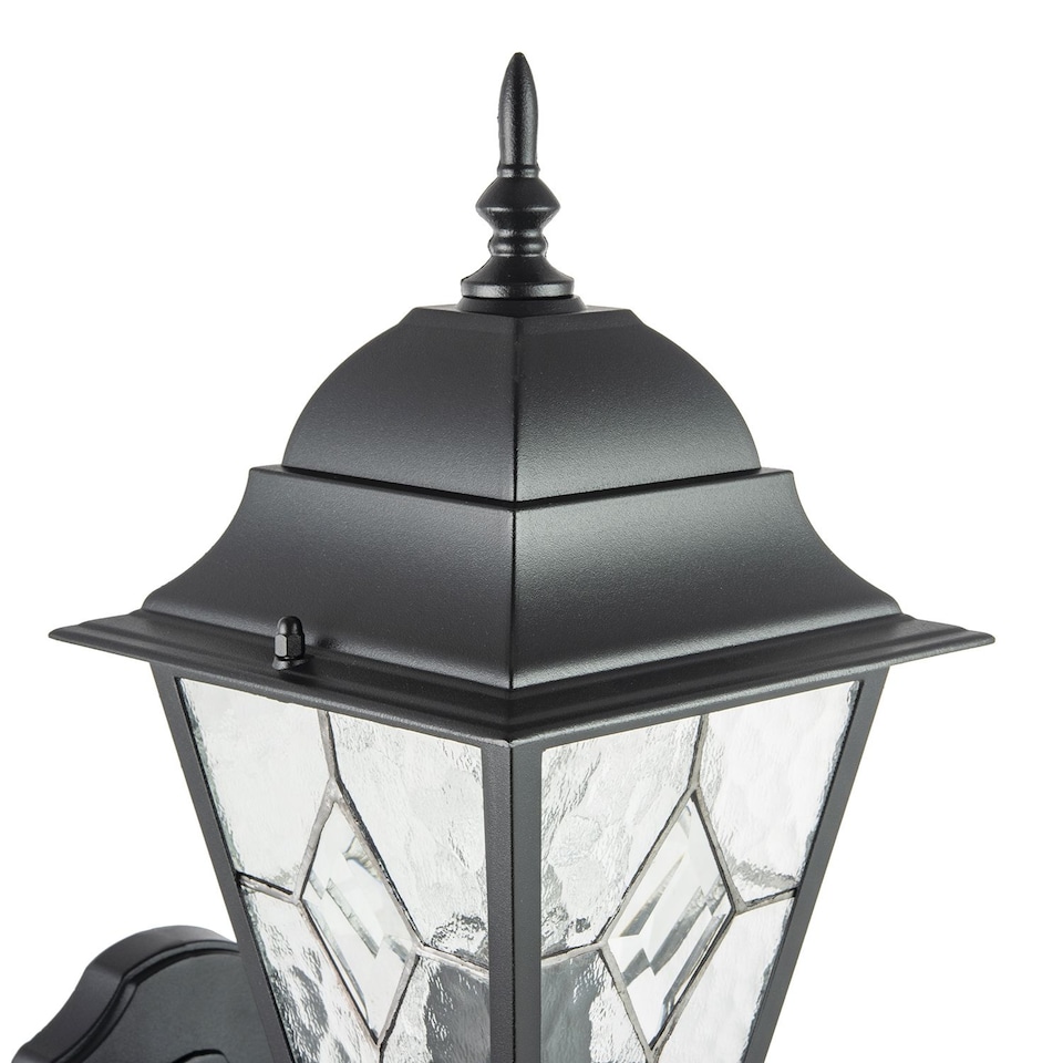 image 1 of Traditional Matte Black Cast Aluminium Outdoor Wall Light With Cathedral Glass | Black | Black | 1