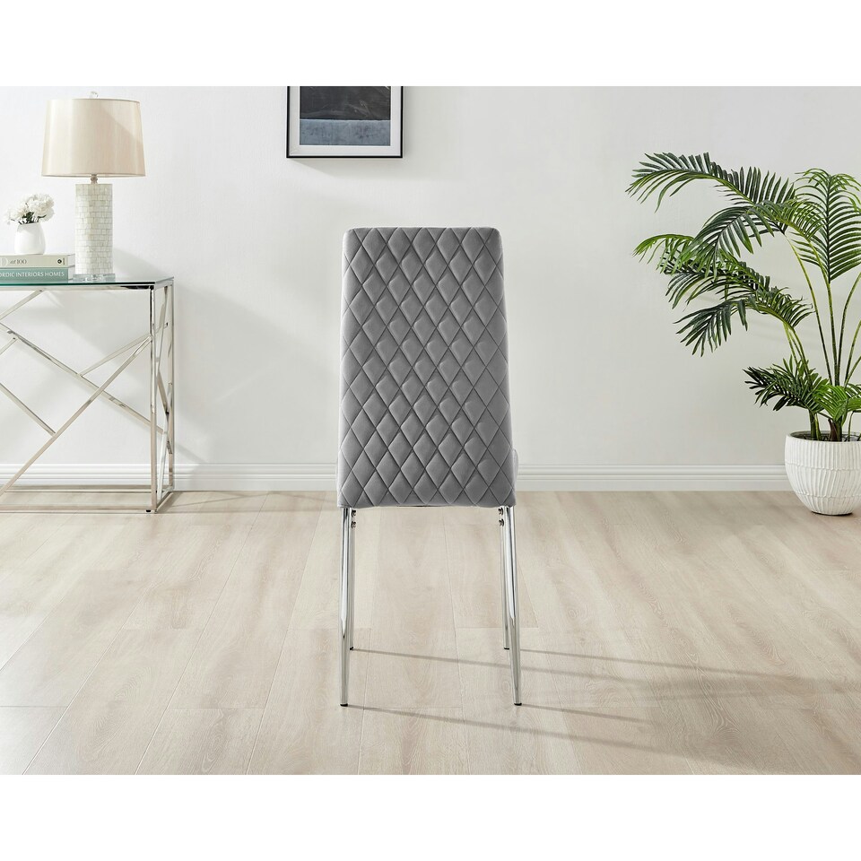 image 1 of Furniturebox 6x Milan Dining Chair Grey Velvet Silver Legs
