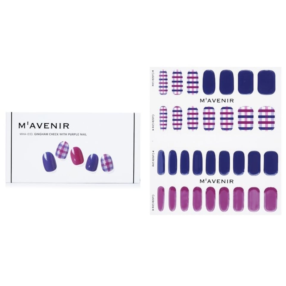 image 1 of Nail Sticker (patterned) - # Gingham Check With Purple Nail - 32pcs Purple