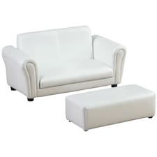 HOMCOM Kids Twin Sofa 2 Seater Toddler Chair Double Seat Armchair w/ Footstool | White | Chair