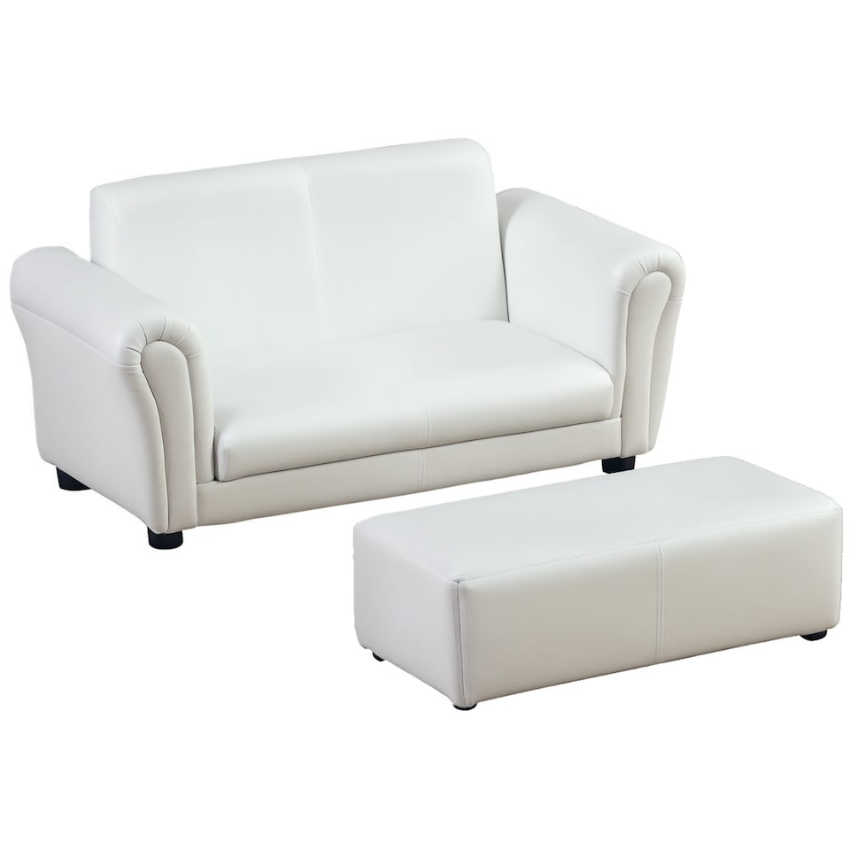 image 1 of HOMCOM Kids Twin Sofa 2 Seater Toddler Chair Double Seat Armchair w/ Footstool | White | Chair