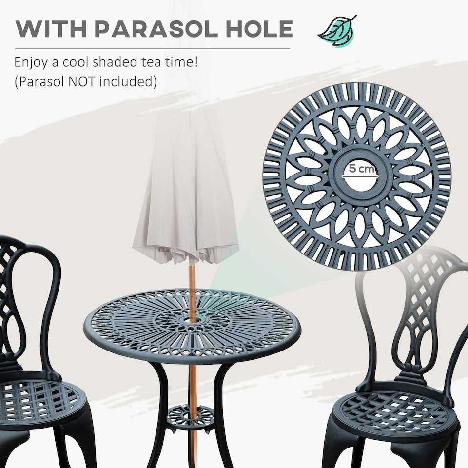 image 1 of Outsunny Garden Bistro Set Outdoor Table Chairs Aluminium Patio Lawn