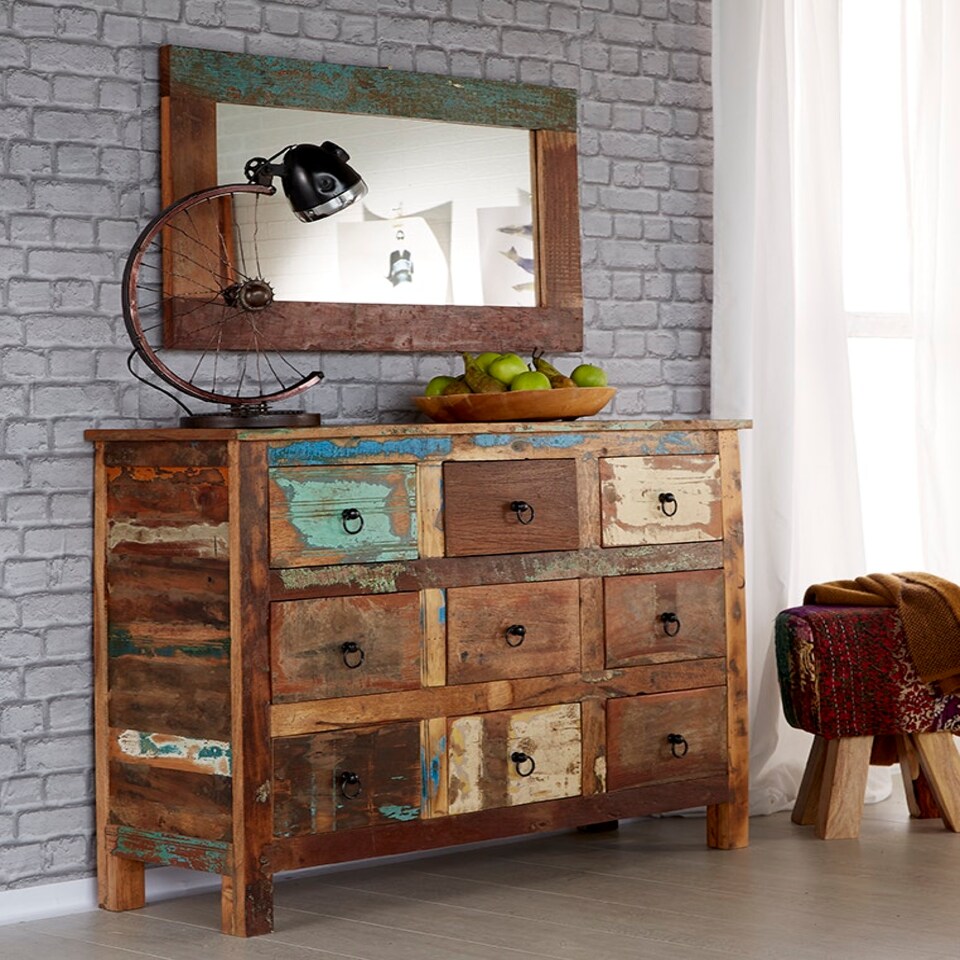 image 1 of Stylish White Oak Narrow Chest - 7 Drawers