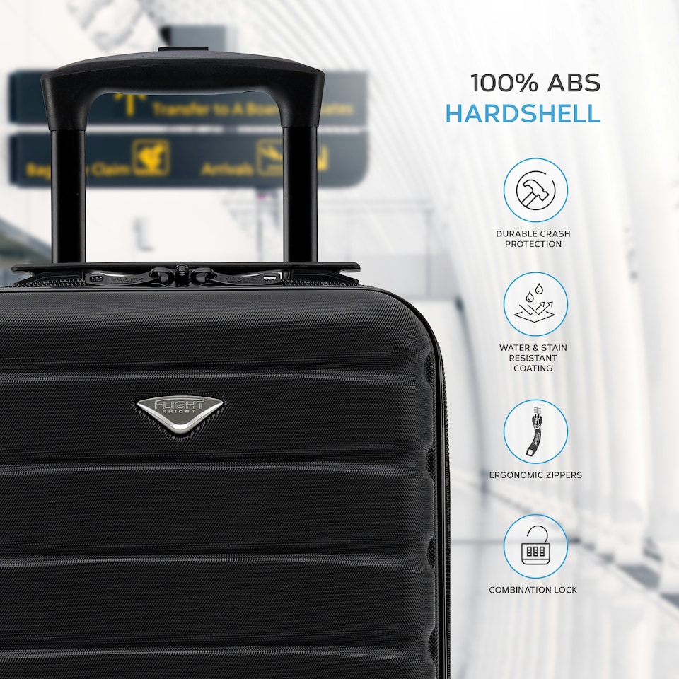 image 1 of Flight Knight Lightweight 2 Wheel ABS Hard Case Suitcases Cabin Carry On Hand Luggage 100+ Airlines Approved - Wizz, Ryanair & easyJet Free Carry On 40x30x20cm | Grey | Charcoal | Cabin Bag