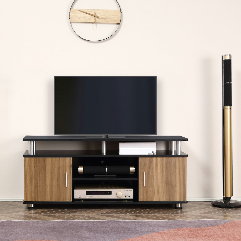 image 1 of HOMCOM TV Cabinet Stand Entertainment Center Media Console Storage Black, Walnut
