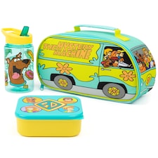 Scooby-Doo Kids Lunch Box Set | 3 Piece Blue Mystery Machine Lunch Bag, Bottle and Snack Pot Set | Shaggy, Velma, Fred & Daphne Cartoon Tupperware Complete Matching Bundle | Back to School Gifts
