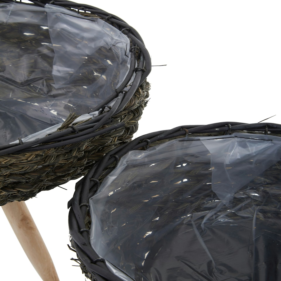 image 1 of Interiors By Premier Set of 2 Black Planters, Black Pots With Braided Design, Big Flower Pots for Plants, Herbs or Room Display Black