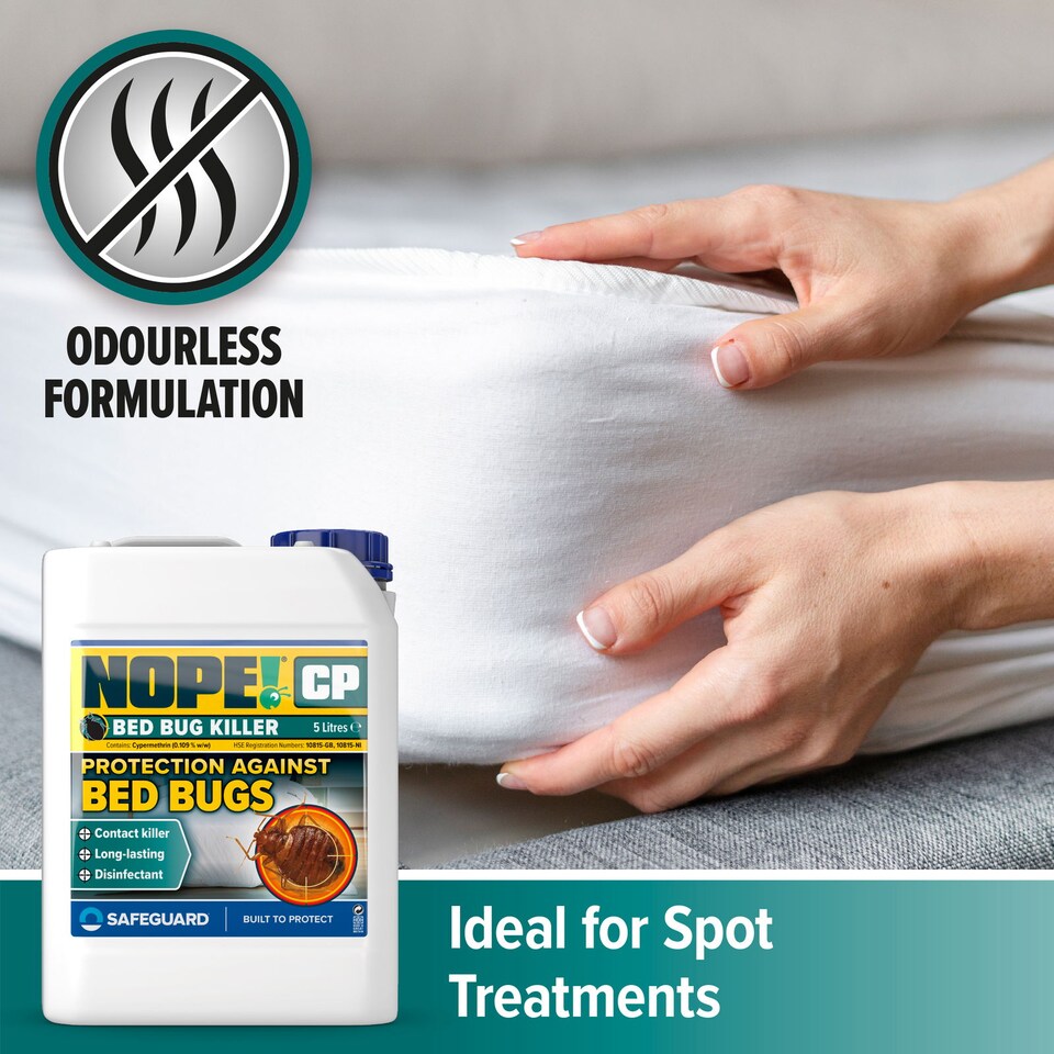 image 1 of NOPE CP Bed Bug Killer Spray Treatment (5L & Sprayer) Odourless & Non-Staining for Mattress, Carpets, Bed Frames, Furniture.