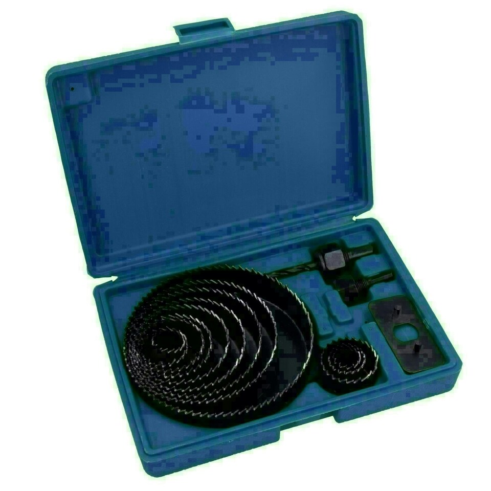 image 1 of 16pc Circle Hole Saw Round Cutter Drill Kit with Arbor and Storage Case TE110