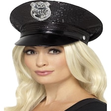 Fever Sequin Police Hat - Black - 46988 One Size