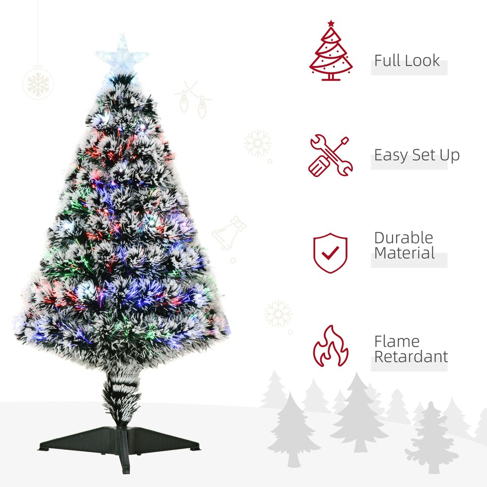 image 1 of HOMCOM 3ft Artificial Prelit Christmas Tree, Snow Xmas Tree w/ Fiber Optic