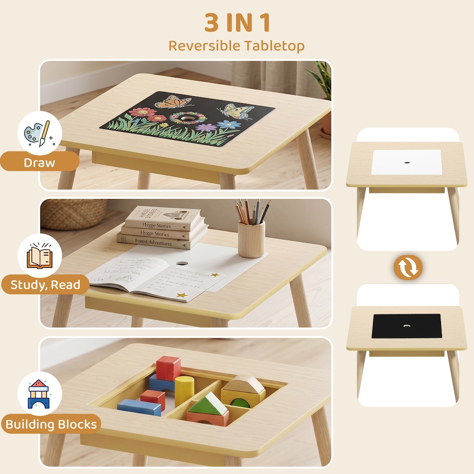 image 1 of AIYAPLAY 3-Piece Toddler Table and Chairs Set for Nursery, Playroom