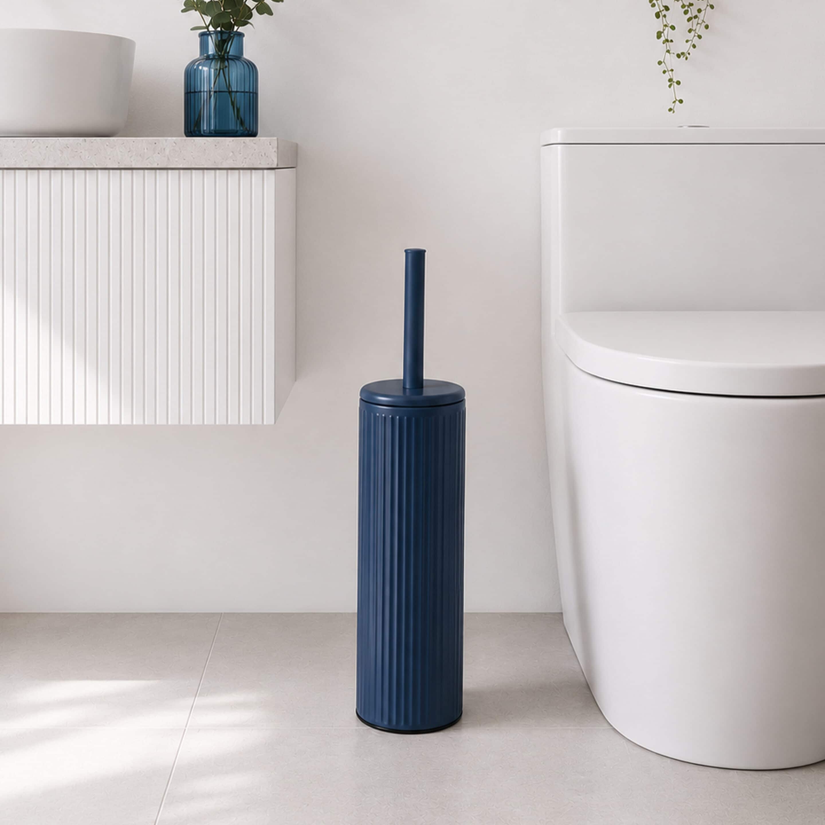 Showerdrape Alpini Round Ribbed Fully Lined Toilet Brush & Holder in Dark Blue