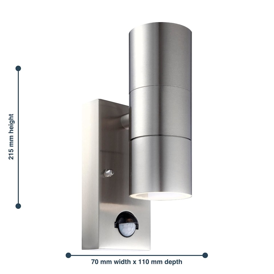 image 1 of Blaze - Stainless Steel Outdoor Up Down Motion Sensor Wall Light | Grey | Clear | 1