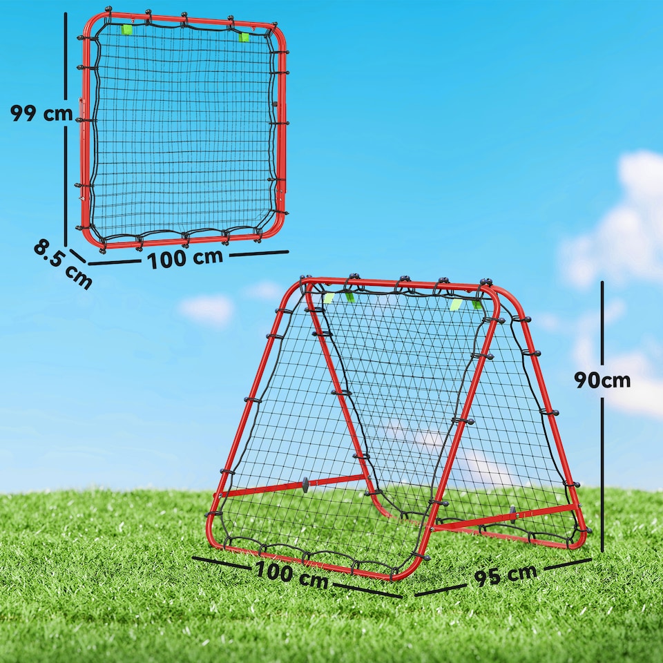 image 1 of HOMCOM Double-Sided Football Rebounder Net, Football Rebound Net Target Goal with Five Adjustable Angles, Red | Red