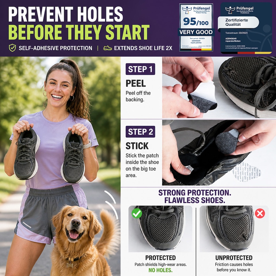 image 1 of Stick-On Shoe Heel Repair and Big Toe Hole Preventer Patch Kit
