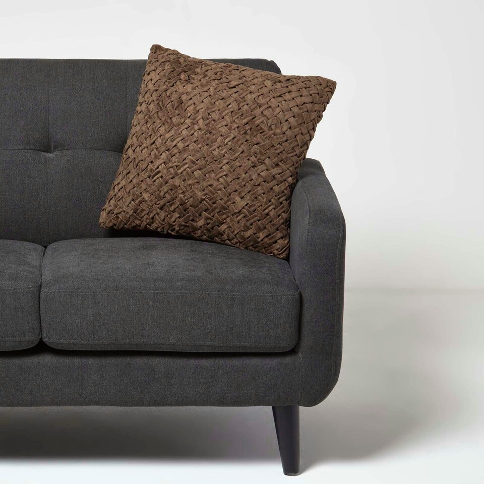 image 1 of Homescapes Sofia Pleated Brown Velvet Cushion - 45 x 45 cm Brown