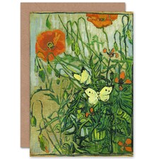 Vincent Van Gogh Butterflies And Poppies Floral Painting Greeting Card