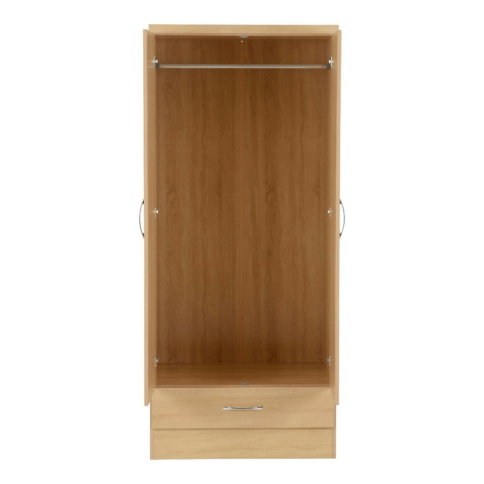 image 1 of Nevada 2 Door 1 Drawer Wardrobe - L52 x W78 x H182.5 cm - Sonoma Oak Effect | Brown | Sonoma Oak