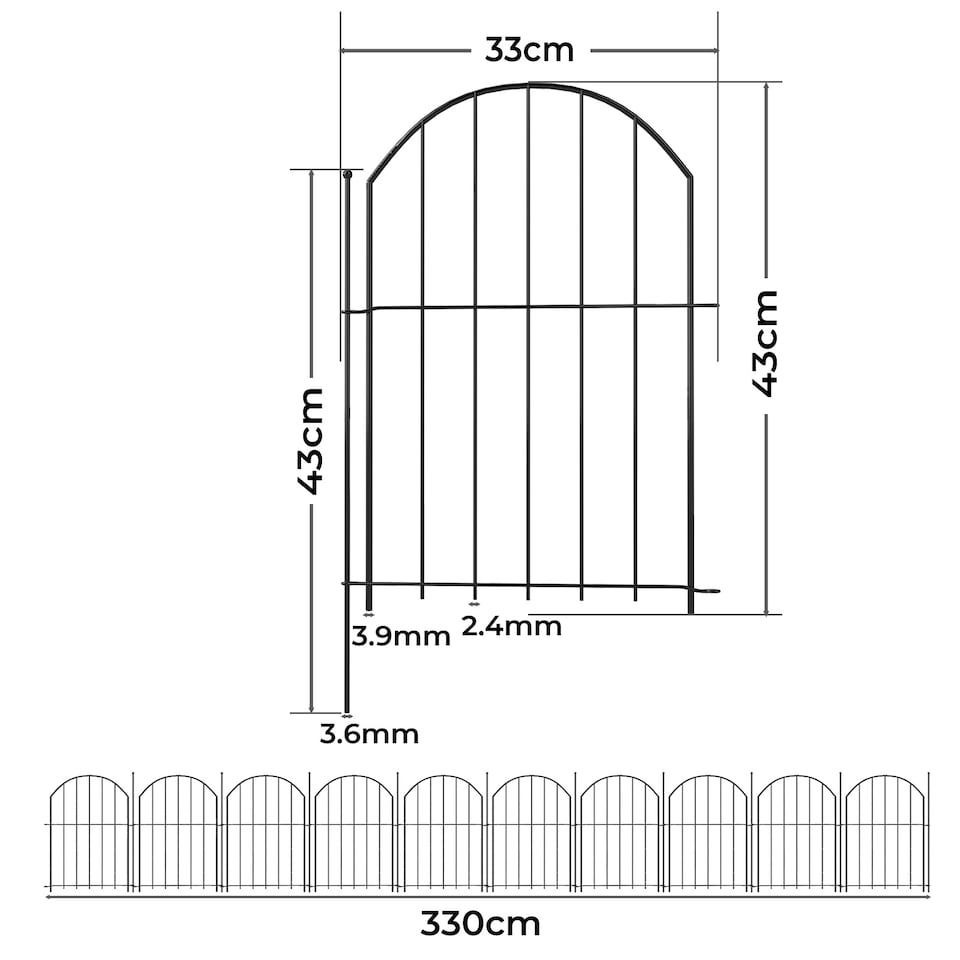 image 1 of Levede 10 Pack Metal Garden Fence Decorative Animal Barrier Outdoor Pet Border | Black