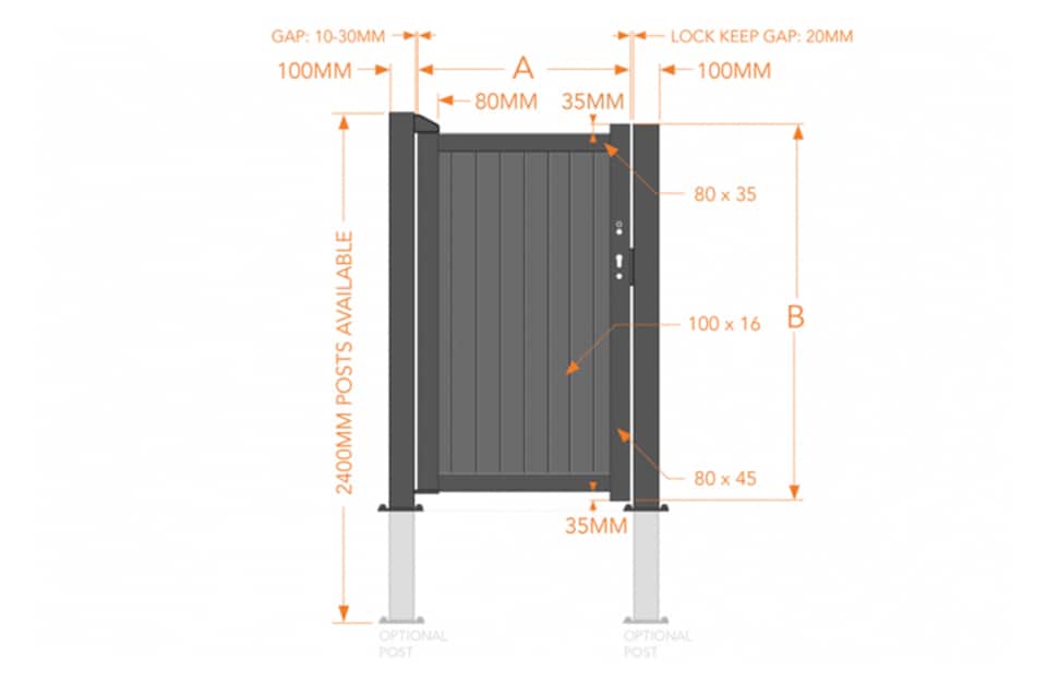 image 1 of Pedestrian Gate 1000x1600mm Grey - Vertical Solid Infill and Flat Top | Grey | 1