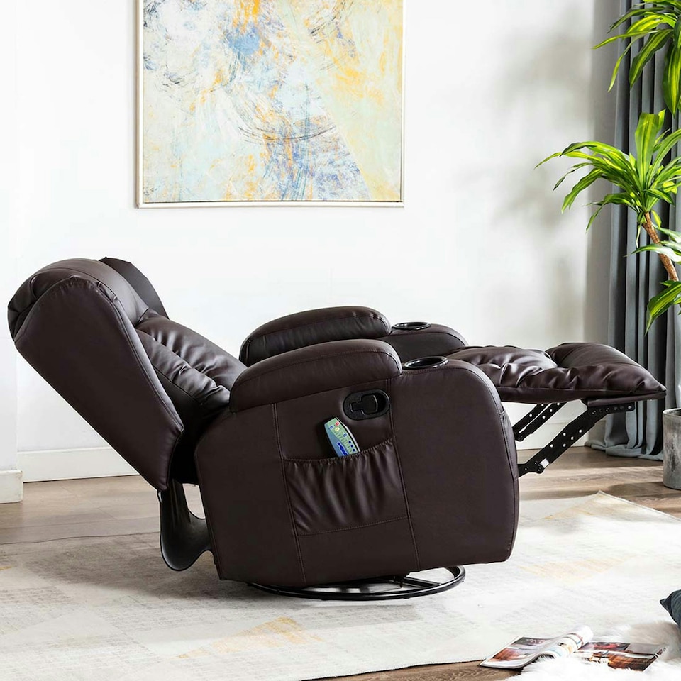 image 1 of Caesar Bonded Leather Recliner Rocking Swivel Heat & Massage Chair (Brown)